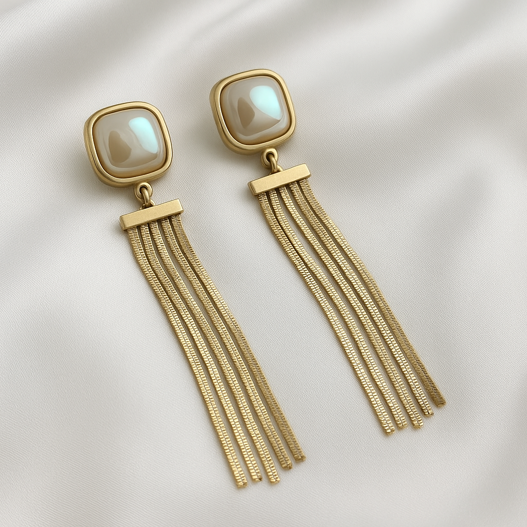 Golden Cascade Pearl Earrings