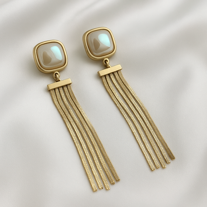 Golden Cascade Pearl Earrings