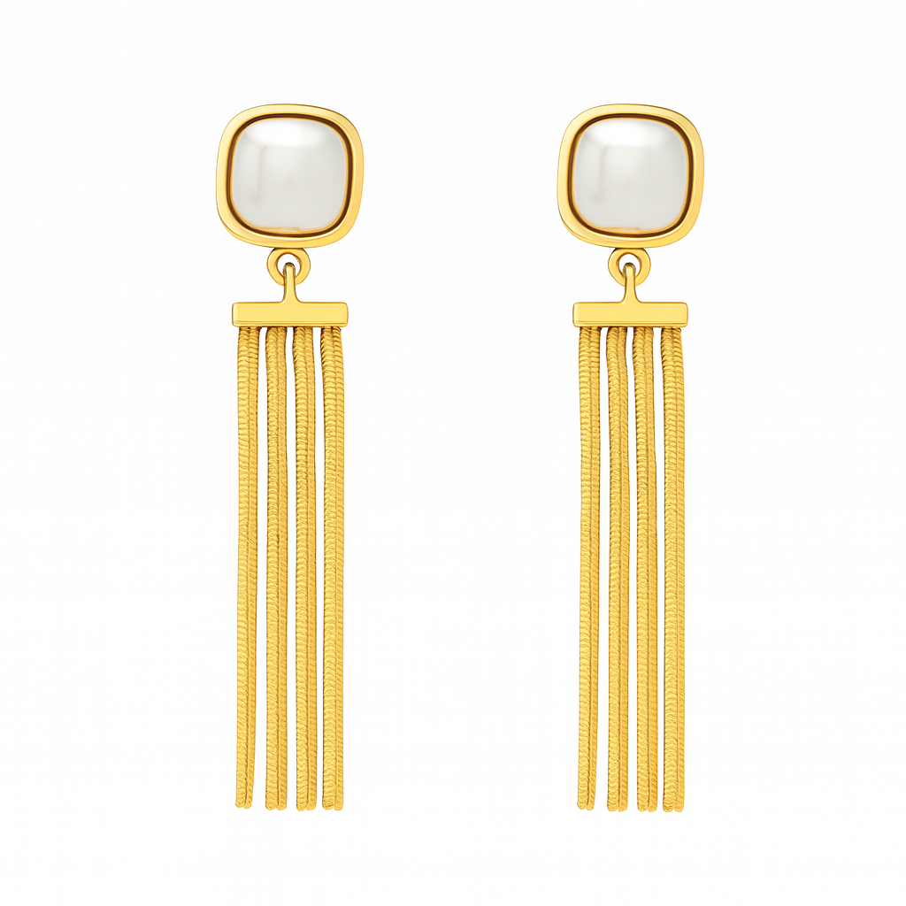 Golden Cascade Pearl Earrings